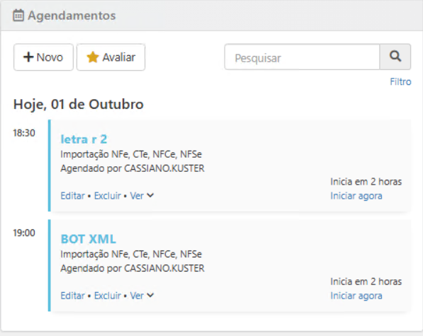 Coluna Agendamentos das Rotinas Automáticas